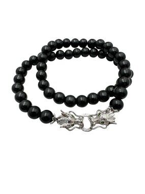 D Joy Dragon Necklace Sterling Silver Black Gemstone Beads 20 Inch